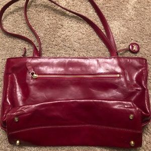 Red faux leather tote